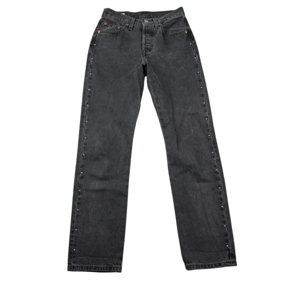 Levis Premium 501 Jeans Womens 27 Studded Charcoal Black Button Fly Fade